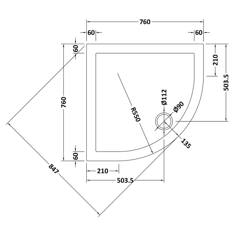 Nuie Pearlstone Quadrant Gloss White Stone Resin Shower Tray - 760 x 760mm