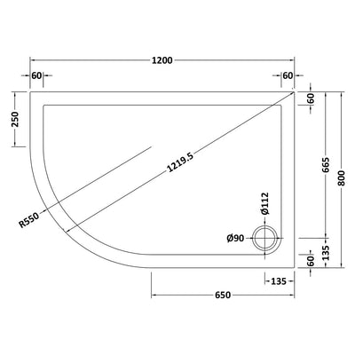 Stone Resin 40mm Offset Quadrant Shower Tray & Waste 1200 x 800mm Left Hand
