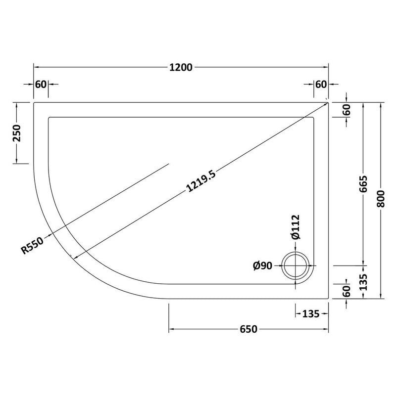 Stone Resin 40mm Offset Quadrant Shower Tray & Waste 1200 x 800mm Left Hand