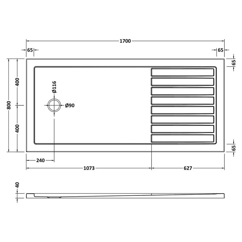 Walk In Shower Tray & Waste 1700 x 800mm