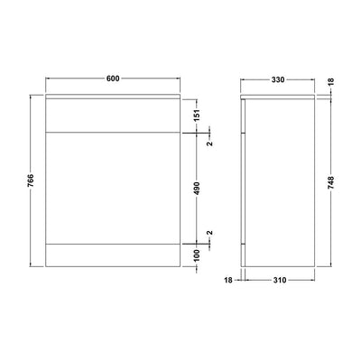 Layla 600mm Toilet Unit, 330mm Deep - Gloss White