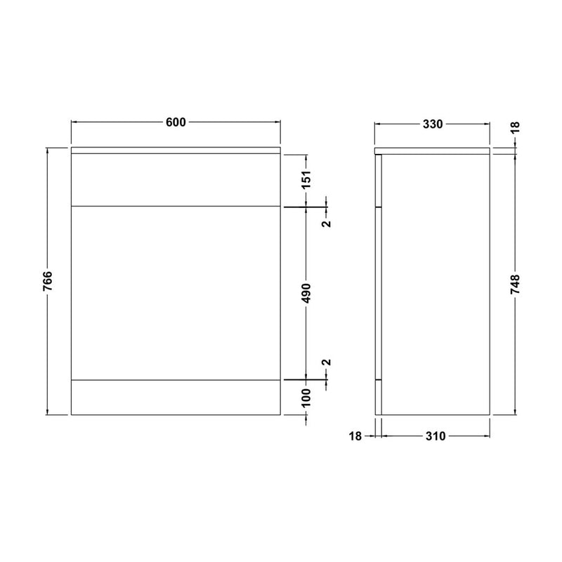 Layla 600mm Toilet Unit, 330mm Deep - Gloss White