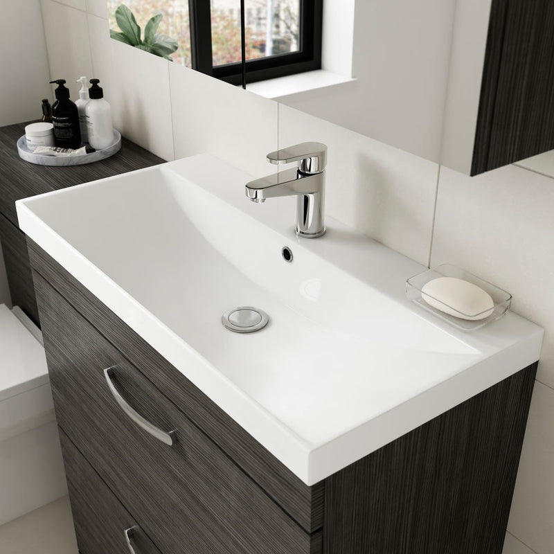 Cape 600mm Floor Standing 2 Drawer Vanity Unit & Thin Edge Basin - Charcoal Black