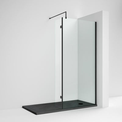 Nuie Wetroom Screen 300mm Hinged Return For Wetroom Screen (1850mm High) - Satin Black