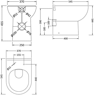 Nuie Lawton Comfort Height D Shape Back To Wall Toilet & Soft Close Seat - 545mm Projection