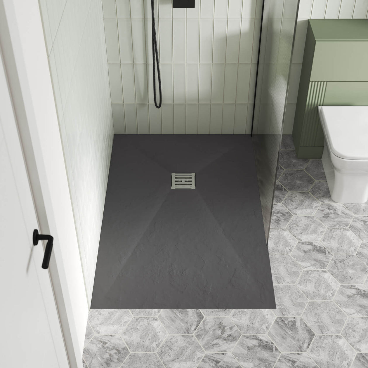 Nuie Slimline Grey Slate Square Shower Tray