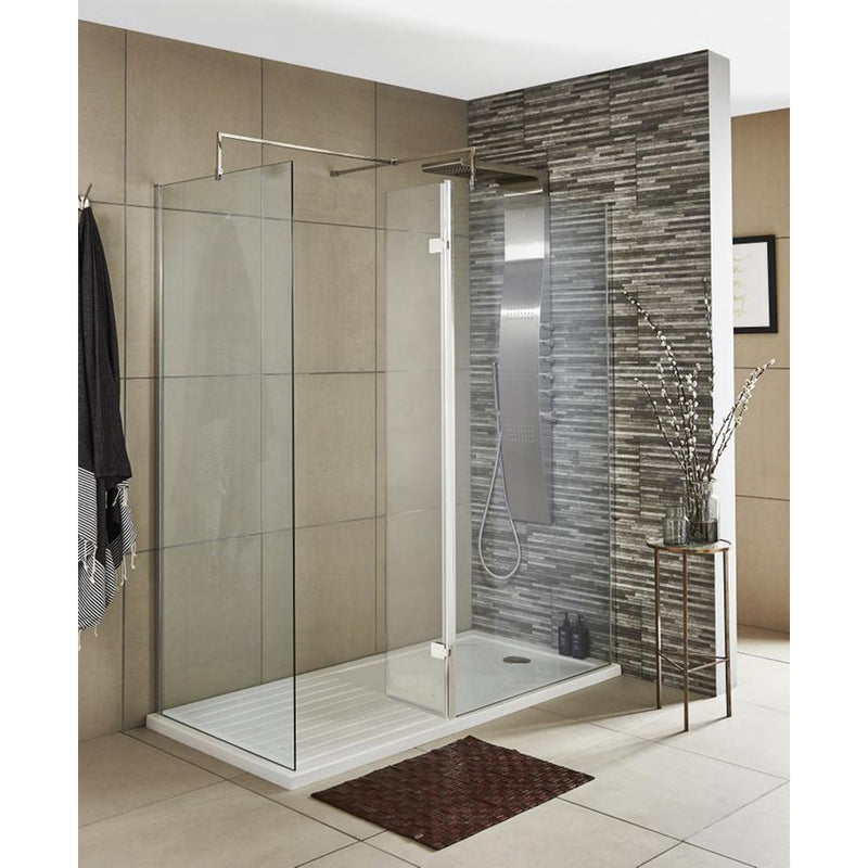 Nuie 8mm 300mm Hinged Return For Wetroom Screen (1850mm High) - Chrome
