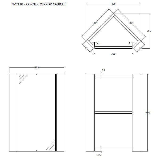 Nuie Mayford Cloakroom 459 x 295mm Corner Mirror Cabinet With 1 Door - White Gloss