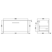 Nuie Arno 800 x 383mm Wall Hung Vanity Unit With 1 Drawer & Ceramic Basin