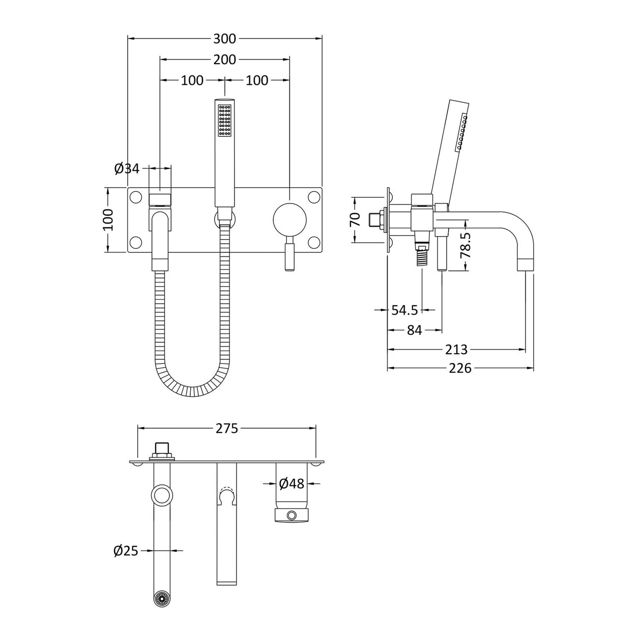 Hudson Reed Tec Lever Wall Mounted Bath Shower Mixer - Chrome