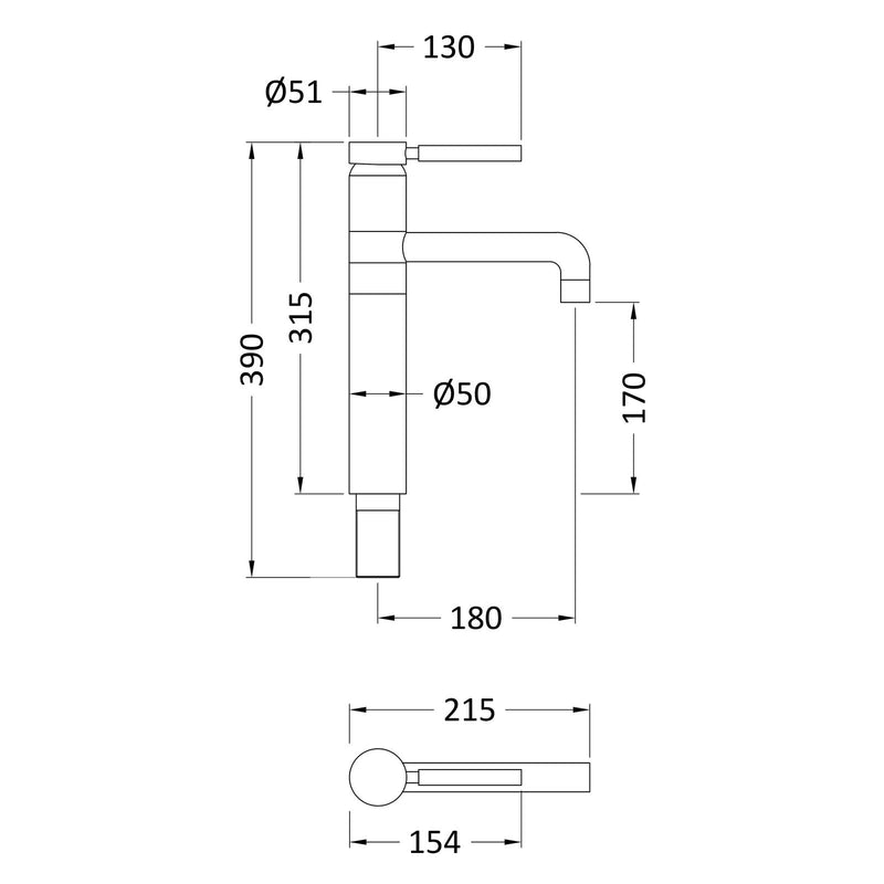 Hudson Reed Tec Lever High Rise Basin Mixer With Swivel Spout - Chrome
