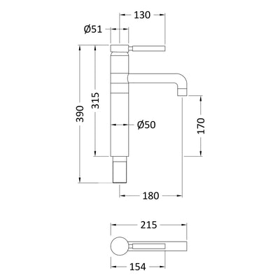Hudson Reed Tec Lever High Rise Basin Mixer With Swivel Spout - Brushed Brass