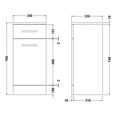 Nuie Mayford 766 x 350 x 300mm Floor Standing Laundry Basket - White Gloss