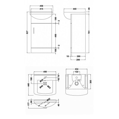 Howden 450mm Floor Standing Vanity Unit & Square Basin - Gloss White