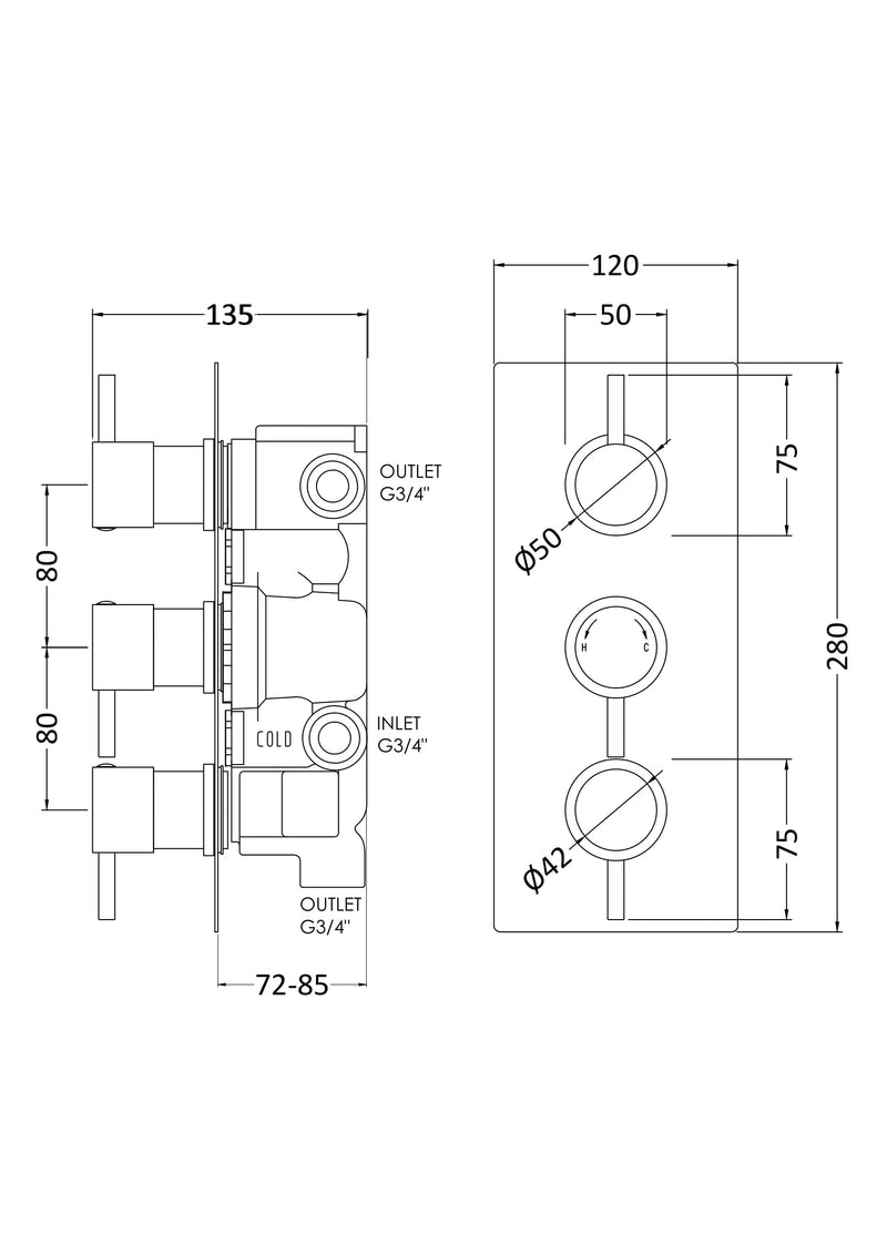 Jenson Round 3 Outlet Concealed Thermostatic Valve