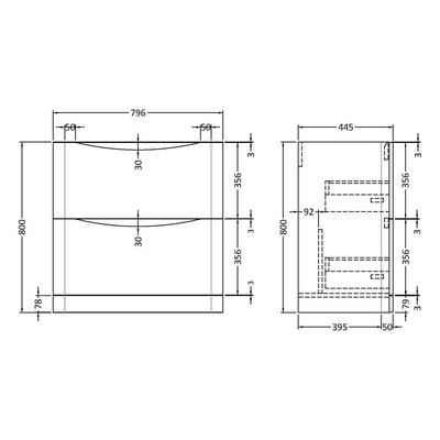 Nuie Lunar 800 x 445mm Floor Standing Vanity Unit With 2 Drawers & Basin