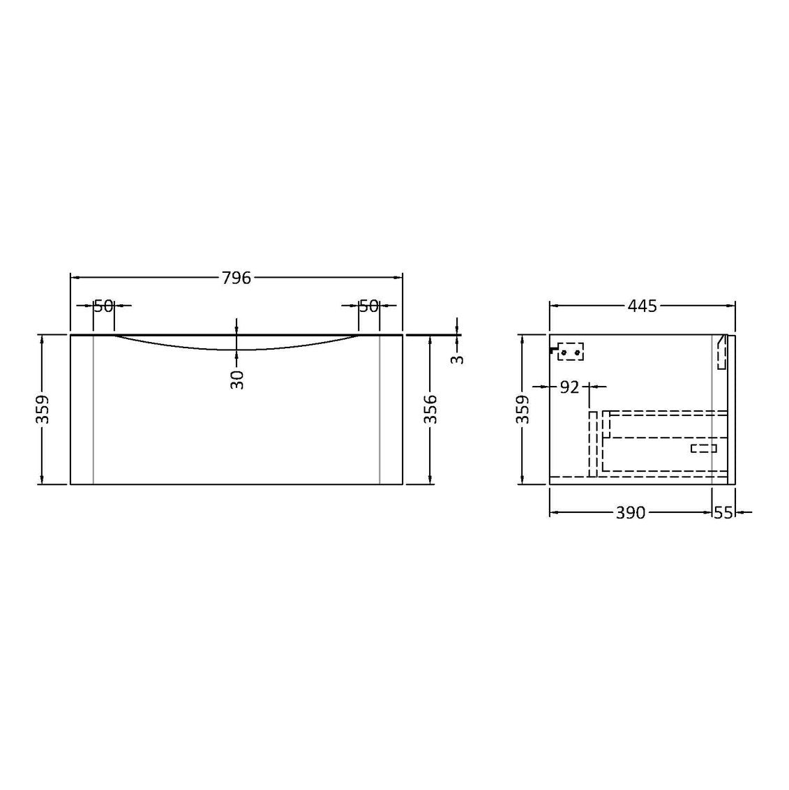 Nuie Lunar 800 x 445mm Wall Hung Vanity Unit With 1 Drawer & Basin