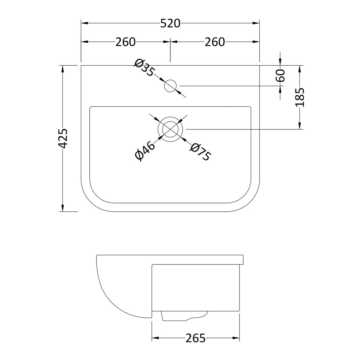 Hudson Reed Fossil 520mm Semi Recess Basin - 520 x 425mm