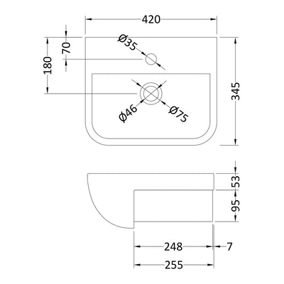 Hudson Reed Aria 420mm Semi Recess Basin - 420 x 345mm