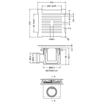 Nuie Slimline Square Shower Tray Waste - Brushed Brass & Black