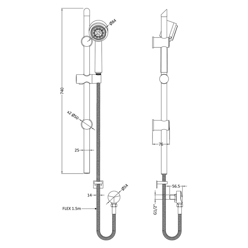 Lana Black Round Slide Rail Shower Kit With Oulet Elbow