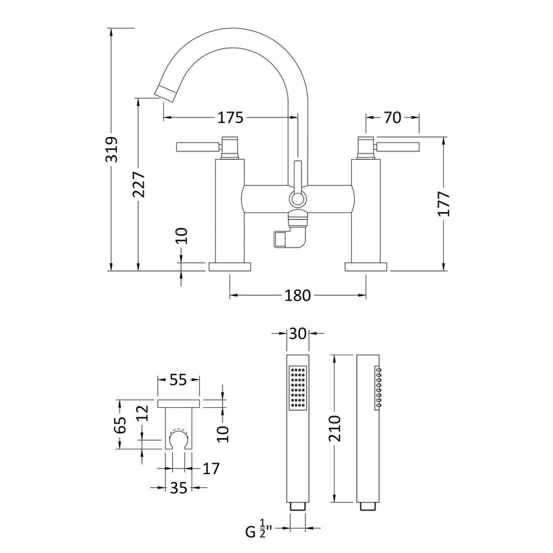 Hudson Reed Tec Lever Bath Shower Mixer - Chrome