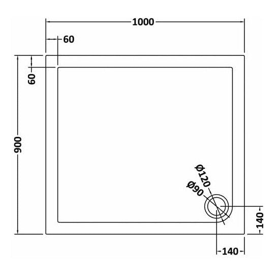 Nuie Slate Grey Rectangular Stone Resin Shower Tray - 1000 x 900mm