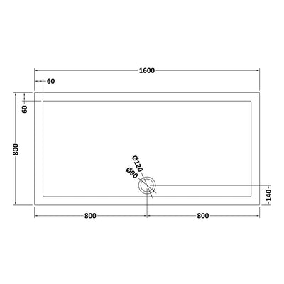 Nuie Slate Grey Rectangular Stone Resin Shower Tray - 1600 x 800mm