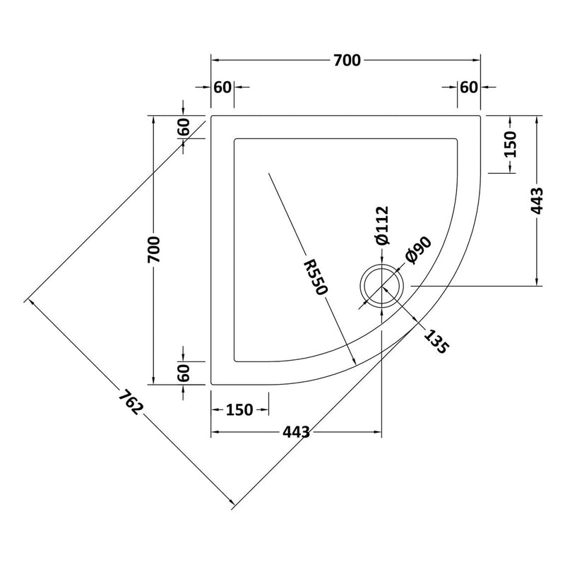 Slate Effect Stone Resin Quadrant Shower Tray & Waste 700 x 700mm