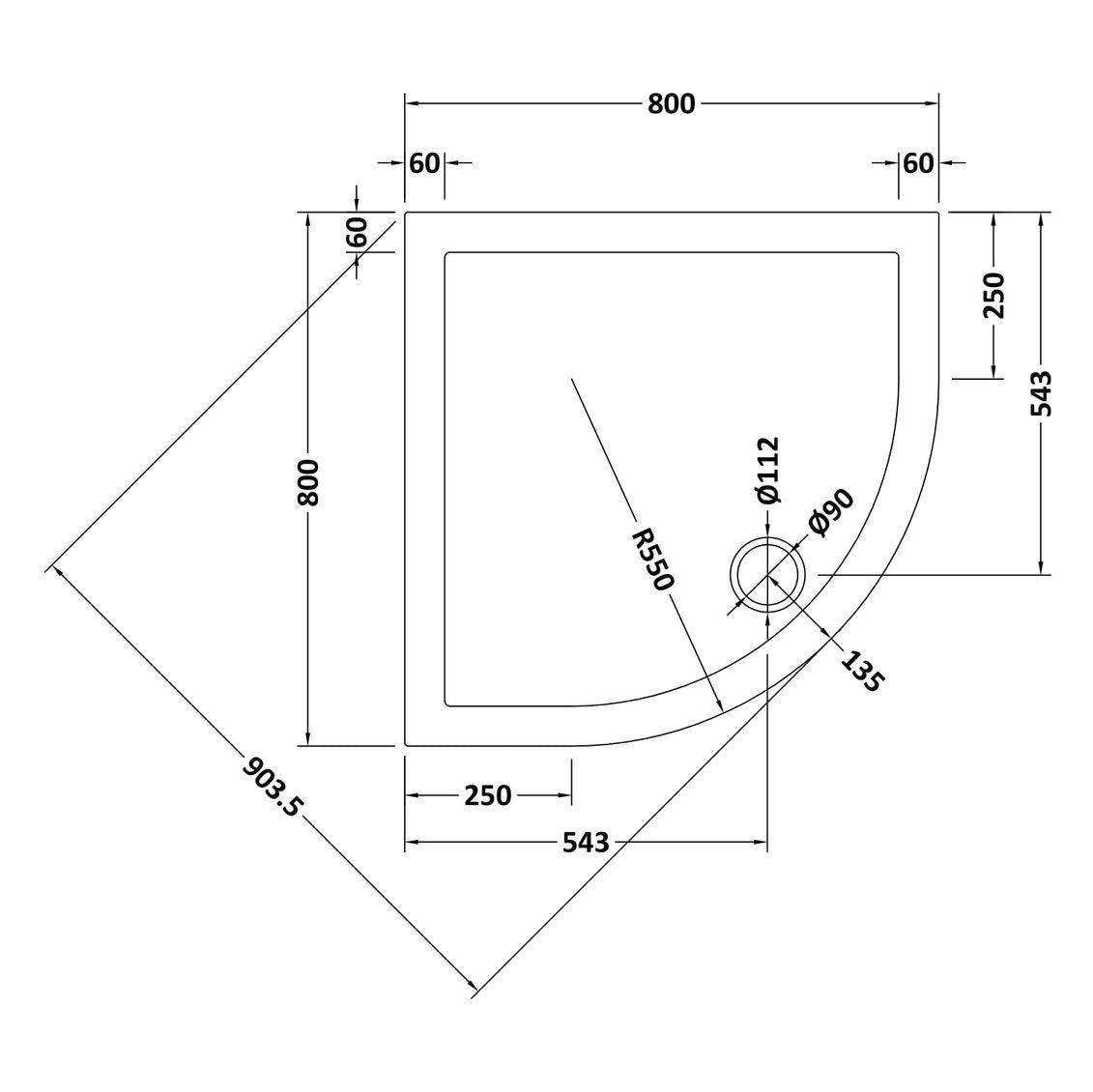 Slate Effect Stone Resin Quadrant Shower Tray & Waste 800 x 800mm
