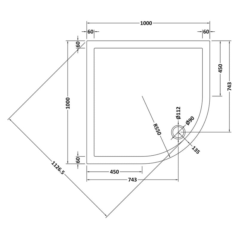 Slate Effect Stone Resin Quadrant Shower Tray & Waste 1000 x 1000mm
