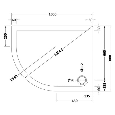 Slate Effect Stone Resin Offset Quadrant Shower Tray & Waste 1000 x 800mm Left Hand