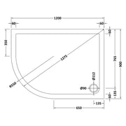 Slate Effect Stone Resin Offset Quadrant Shower Tray & Waste 1200 x 900mm Left Hand