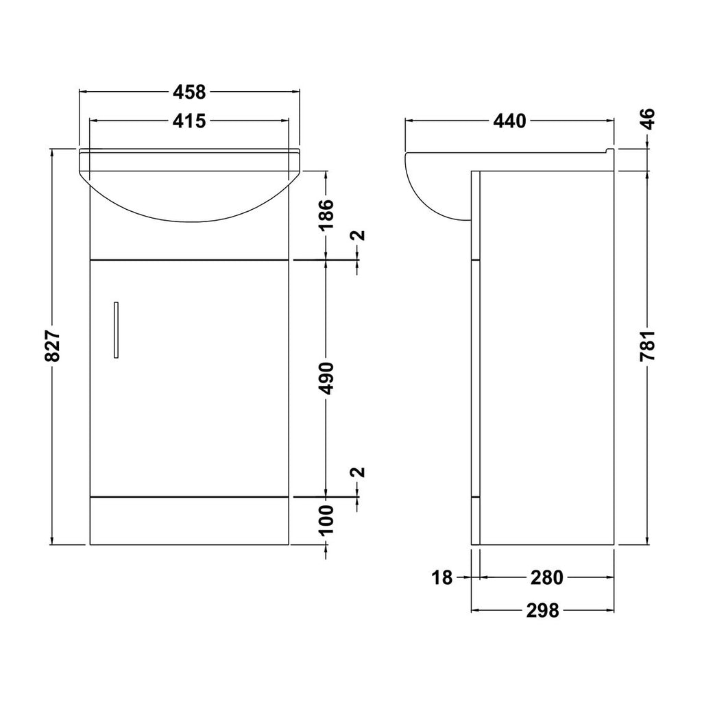 Nuie Mayford 450 x 300mm Floor Standing Vanity Unit With 1 Door & Ceramic Basin - White Gloss